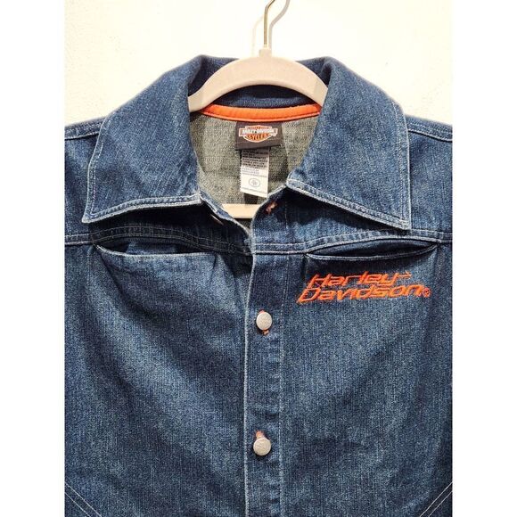 Harley Davidson Boys Denim Button Up Long Sleeve Logo Shirt Jacket, XL/20 - Picture 2 of 12